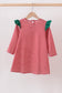 Red stripe santa milk biscuit french knot ruffle dress