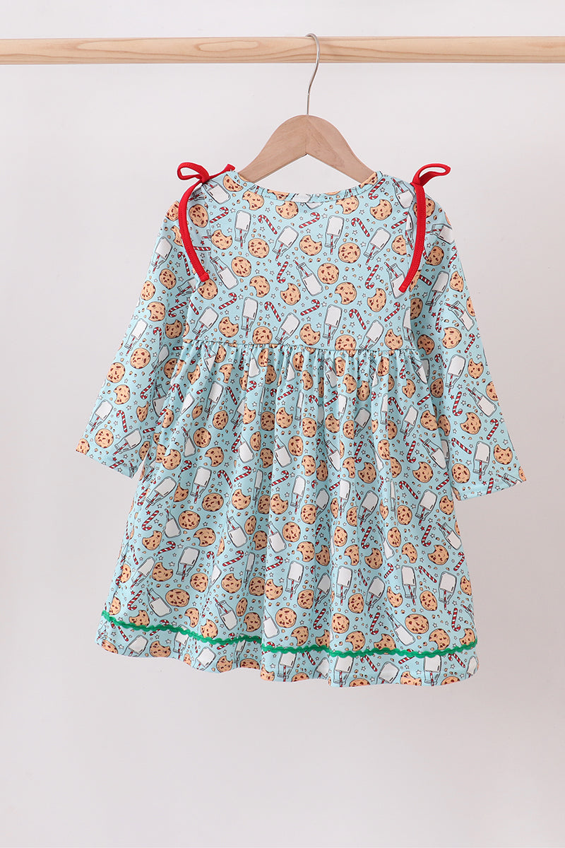 Santa claus cookie french knot ruffle dress