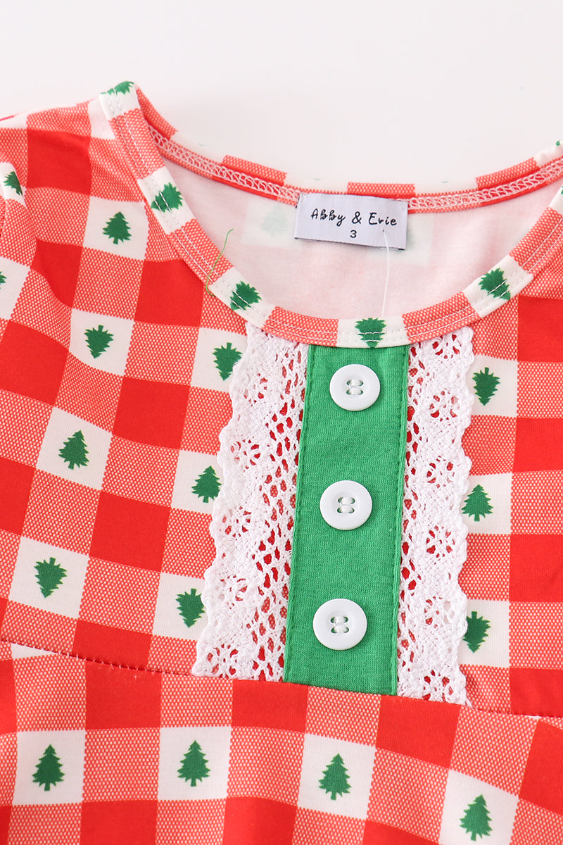 Red christmas tree gingham girl dress