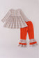 Orange turkey embroidery plaid ruffle pants set