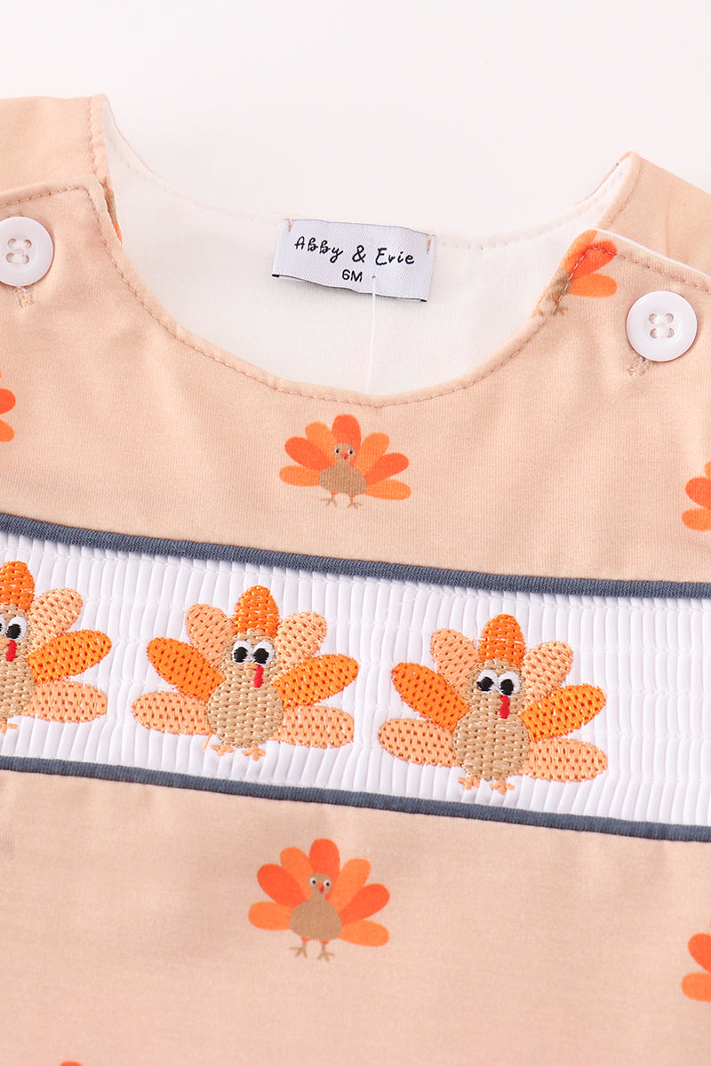 Khaki turkey embroidery smocked boy jonjon