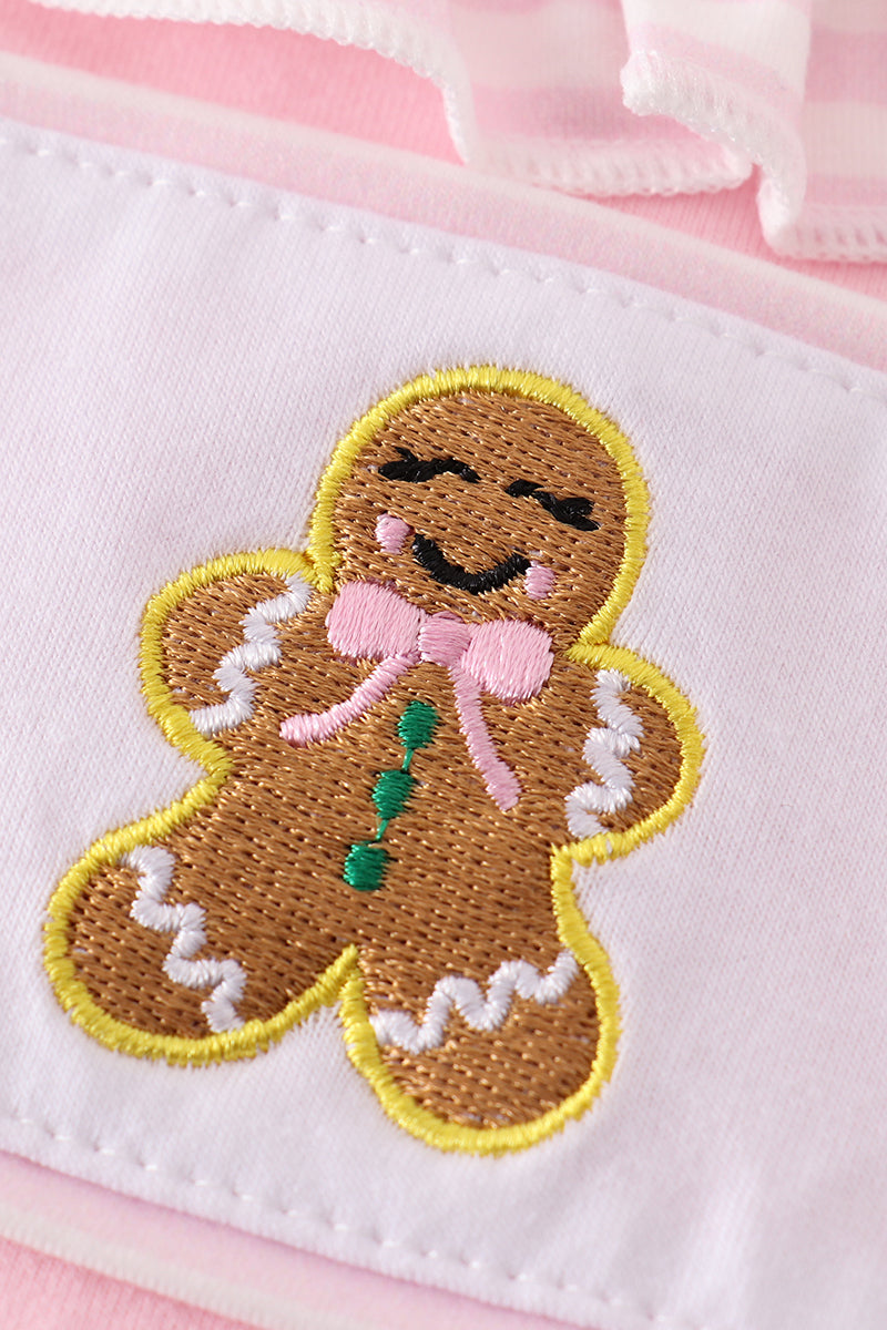 Pink gingerbread embroidery girl romper