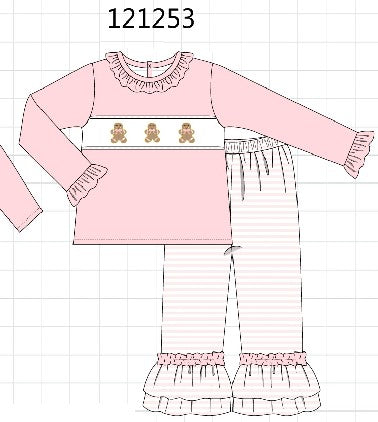 Pink gingerbread embroidery girl pants set