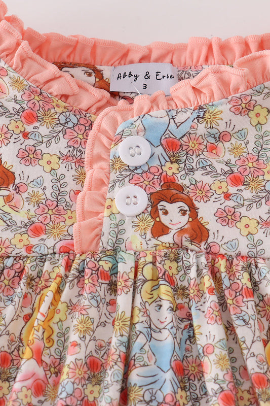 Princess floral print ruffle gown