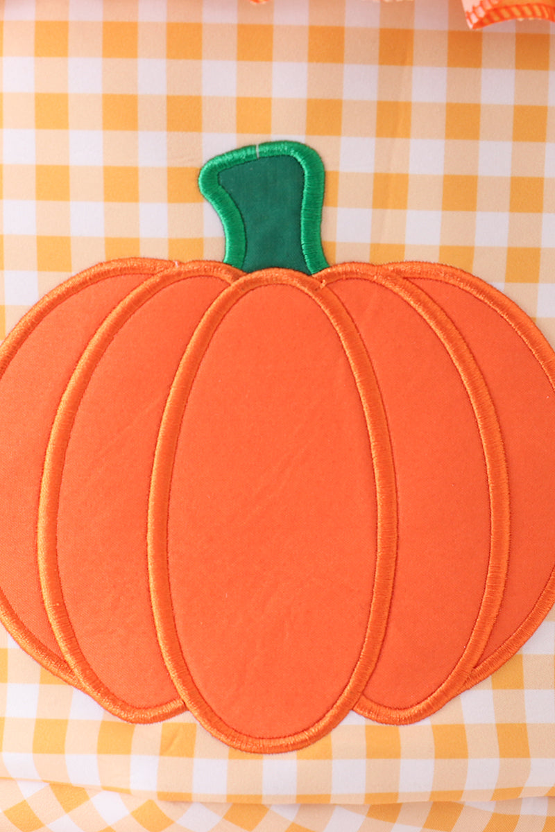 Pumpkin applique checkered ruffle candy bucket