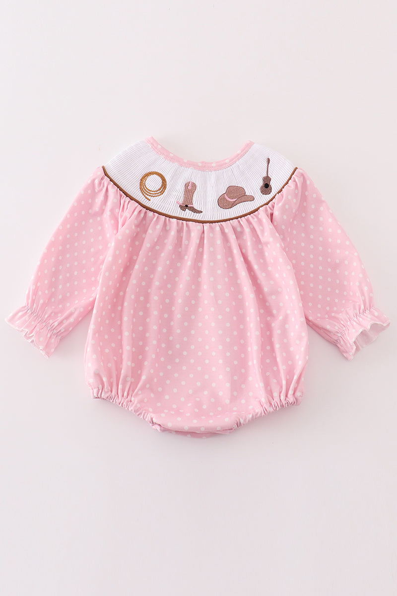 Pink dot smocked western embroidery girl bubble