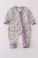 Purple floral print ruffle romper