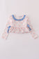 Pink floral print ruffle bow pants set