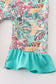 Teal floral print forest animal embroidery girl romper