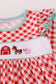 Red farm smocked ruffle pants set