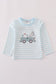 Blue crane applique stripe top