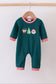 Green christmas santa claus embroidery romper