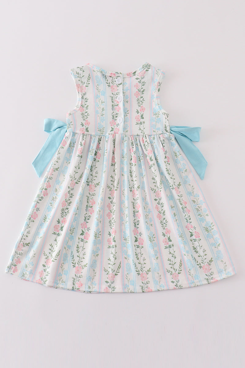 Blue floral print ruffle girl dress