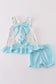 Blue floral print ruffle girl bloomer set