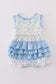 Pink blue floral print smocked girl bubble