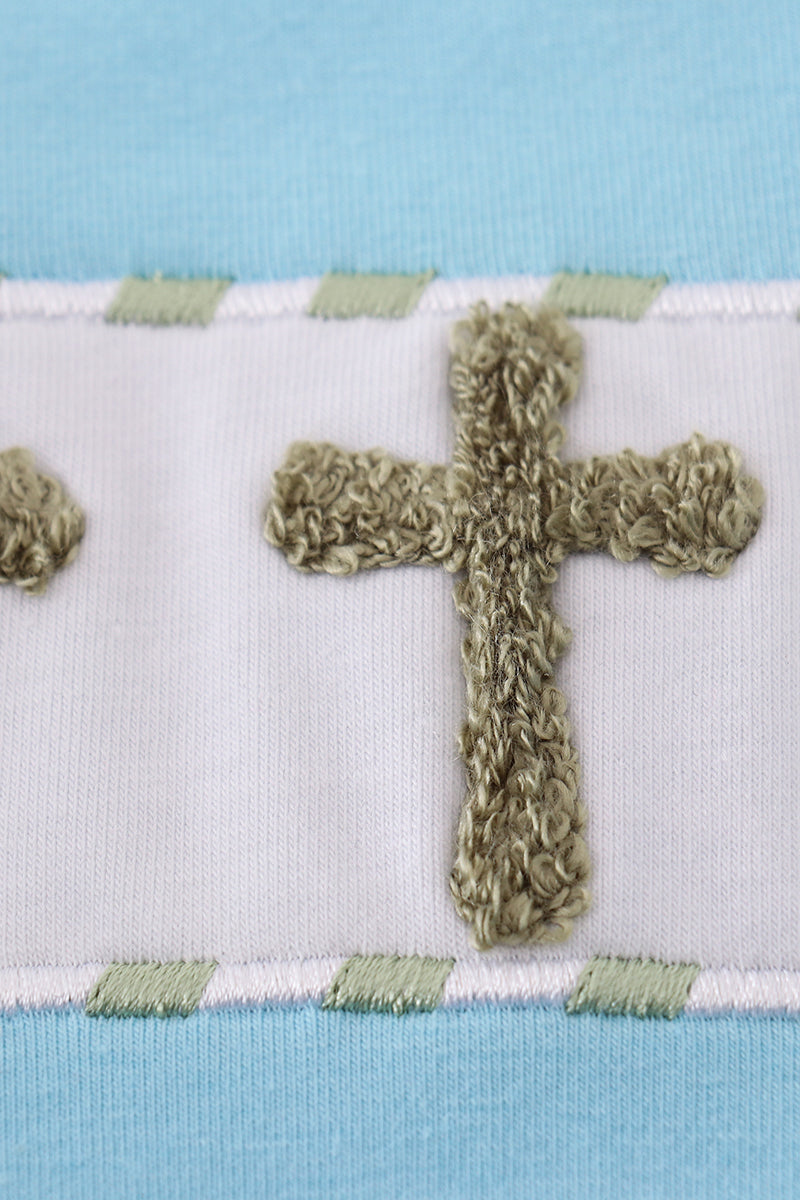 Blue easter cross french knot boy bubble