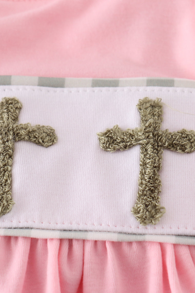 Pink easter cross french knot girl bloomer set