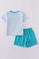 Blue stripe helicopter embroidery smocked boy set