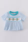 Blue stripe helicopter embroidery smocked boy romper