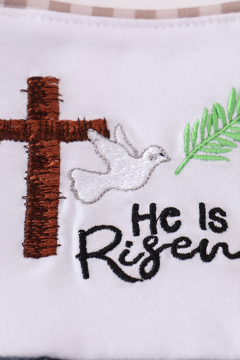 Blue he is risen embroidery boy bubble