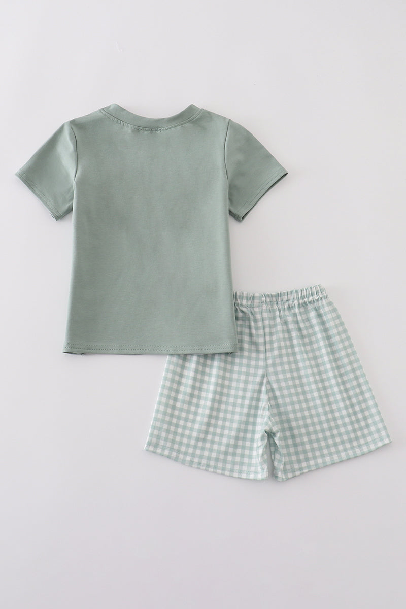 Green boy gingham shorts set