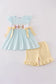 Blue bunny embroidery smocked set