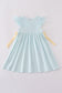 Blue bunny embroidery smocked dress