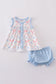 Blue bow lattice print  bloomer set