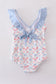 Blue bow lattice print  mom swimsuit