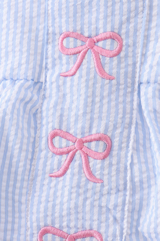 Blue Bow Embroidered Stripe Bubble
