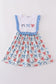 Bow trellis print embroidery ruffle dress