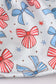Bow trellis print embroidery ruffle dress