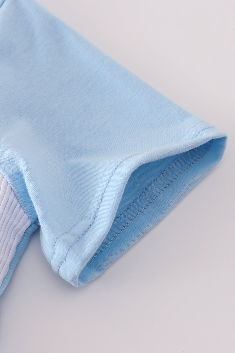 Blue flag embroidery top