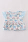 Blue hydrangea bow print ruffle shorts set