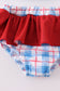 Flag embroidery smocked plaid 2pc swimsuit UPF50+