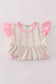 Pink lemon print bow ruffle shorts set