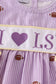 Purple stripe seersucker football I love LSU embroidery set