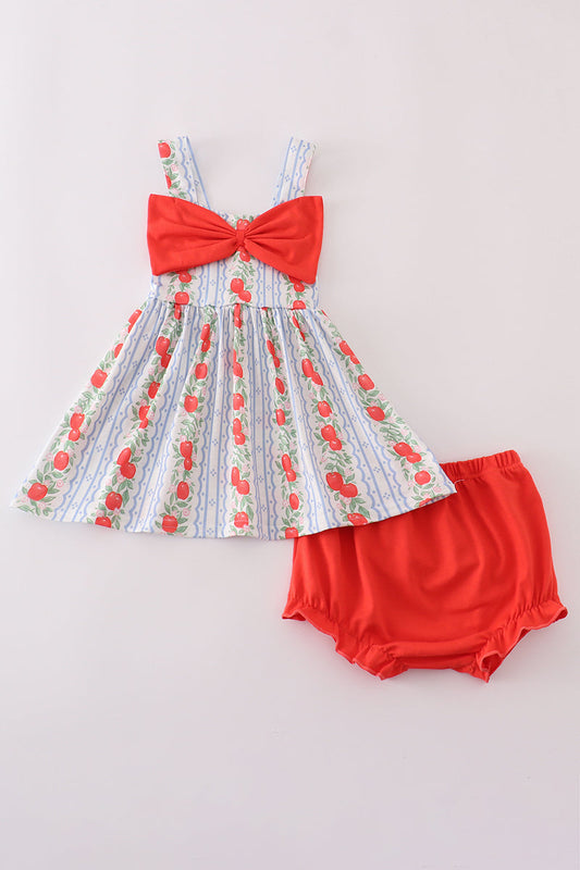Apple print bow bloomer set