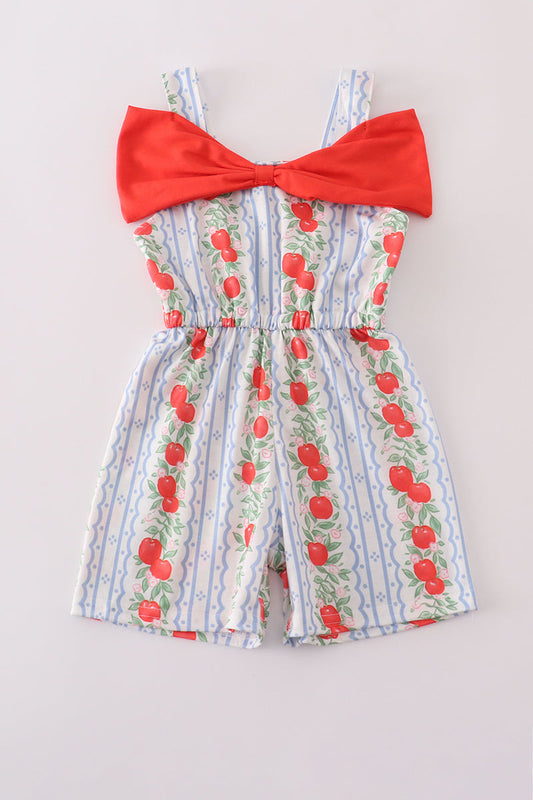 Apple print bow jumpsuit