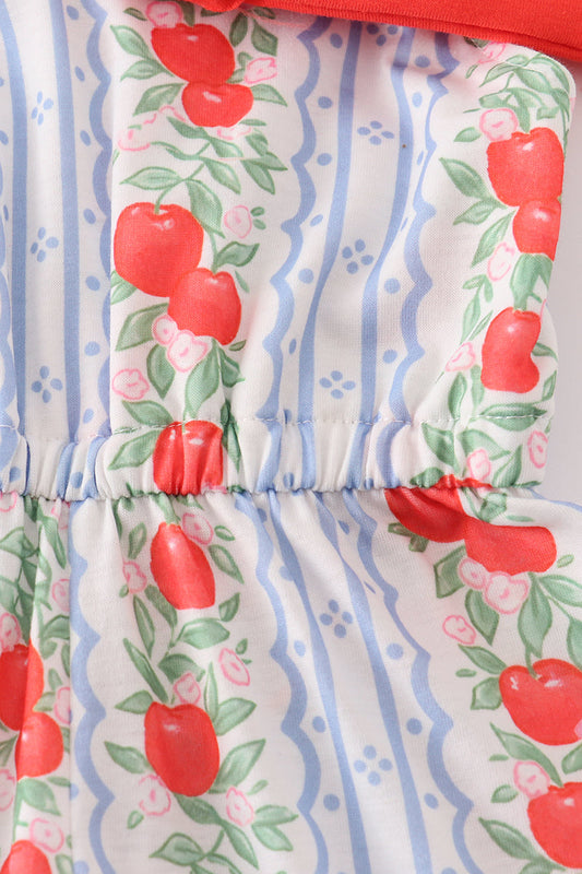 Apple print bow jumpsuit