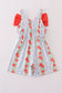Apple print bow jumpsuit
