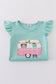Green camper applique shorts set