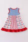 Blue bow print ruffle dress