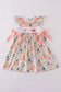 Floral crab embroidery bow ruffle dress