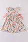 Floral crab embroidery bow ruffle dress