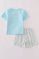 Blue flamingo embroidery short set