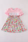 Pink floral embroidery dress