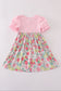 Pink floral embroidery dress