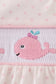 Pink whale embroidery smocked ruffle shorts set