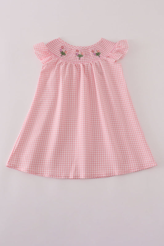 Pink floral smocked dress